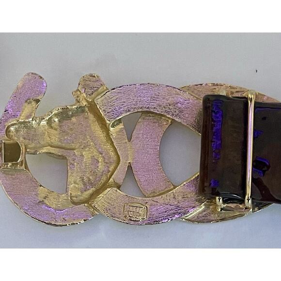 Vintage Mimi di N Signed Gold Horse Head Two Piece Interlocking Belt Buckle
